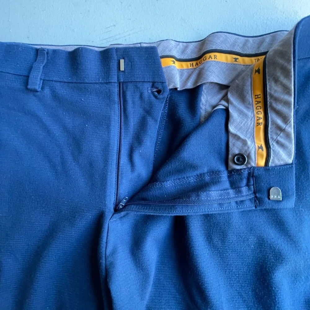 Haggar H26 Premium Stretch Tailored Fit Trousers Navy 38x29 (Tag 30) Old Money
